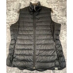 REI Down Puffer Vest Black FullZip Collared Outdoor Lightweight Layering Women L